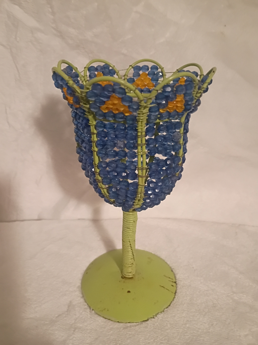 Vintage 1970's Tulip Beaded Candle Holder